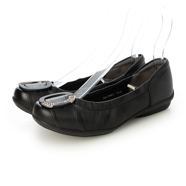本革Oリングバックルウォーキングパンプス （BLACK）