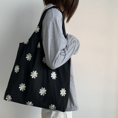 トートバッグ レディース ハンドバッグ カバン バッグ 大容量 花柄 布 カバントート 手提げ （ブラック）｜詳細画像