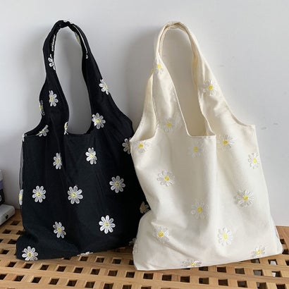 トートバッグ レディース ハンドバッグ カバン バッグ 大容量 花柄 布 カバントート 手提げ （ブラック）｜詳細画像