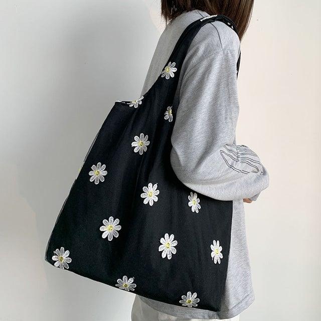 トートバッグ レディース ハンドバッグ カバン バッグ 大容量 花柄 布 カバントート 手提げ （ブラック）