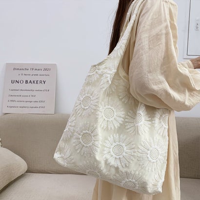 トートバッグ レディース ハンドバッグ カバン バッグ 大容量 花柄 布 カバントート 手提げ （ベージュ）｜詳細画像