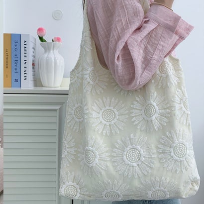 トートバッグ レディース ハンドバッグ カバン バッグ 大容量 花柄 布 カバントート 手提げ （ベージュ）｜詳細画像