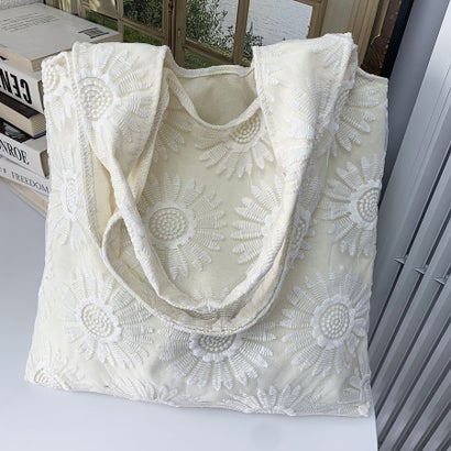 トートバッグ レディース ハンドバッグ カバン バッグ 大容量 花柄 布 カバントート 手提げ （ベージュ）｜詳細画像