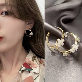 ロングピアス 揺れる 花 デザイン サークル アクセサリー レディース ファッション 可愛い 女性 雑貨 かわいい おしゃれ 人気 パーティー 結婚式 誕生日 プレゼント ギフト （ゴールド）