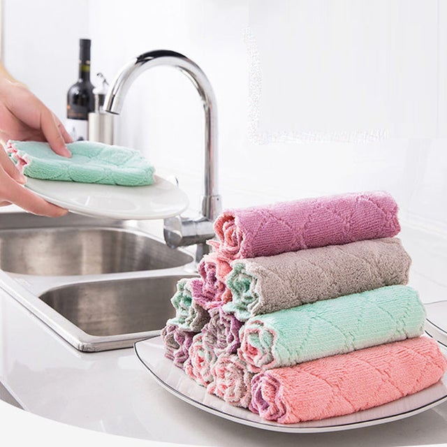 
                    キッチンクロス 4枚セット 食器用 両面 ダブルカラー 布巾  ハンドタオル 速乾 吸水タオル マイクロファイバー （商品セット）