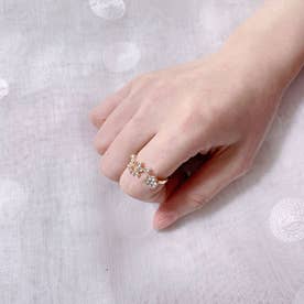 指輪 花デザイン オープンリング ラインストーン リング キラキラ フリーサイズ シンプル カジュアル 華奢 （ゴールド）