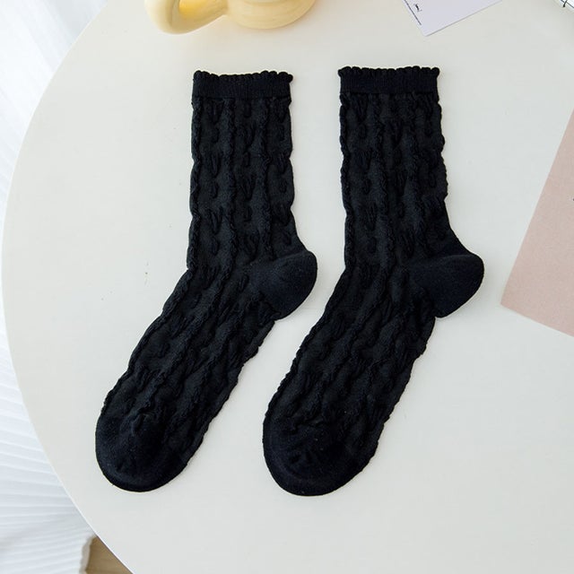 
                    靴下 レディース ソックス ケーブルの編み 女性用 足元 あったか  くつした 部屋着 23cm 24cm ギフト 可愛い 秋 冬 （ブラック）