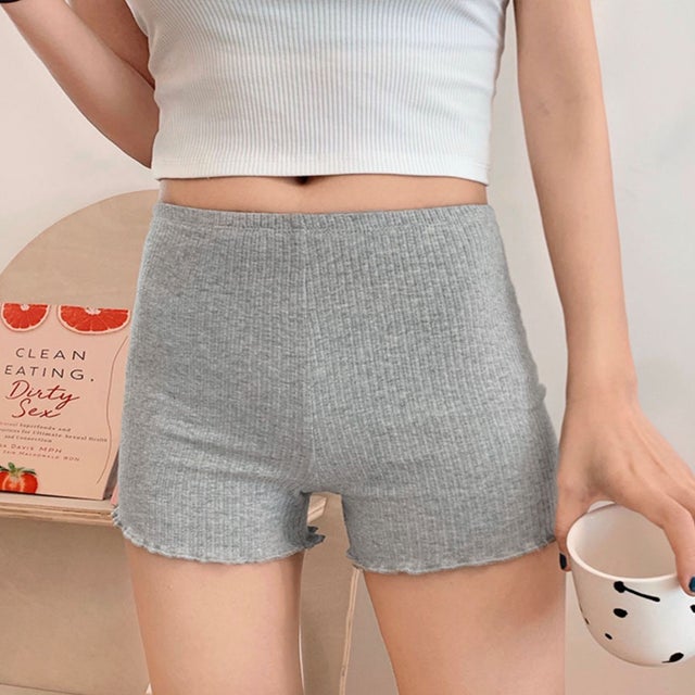 ペチパンツ レース ペチコート パンツ インナーショーツ 無地 ボックスショーツ シームレス 下着 インナーパンツ ショートパンツ 見せパンツ シンプル 可愛い 透け防止 【返品不可商品】 （グレー）