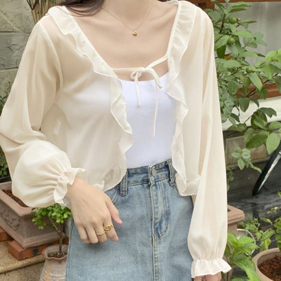 シアーカーディガン 透け感 UV対策 シフォンカーディガン サマーカーディガン 長袖カーディガン 薄手夏カーディガン おしゃれ （ベージュ）｜詳細画像