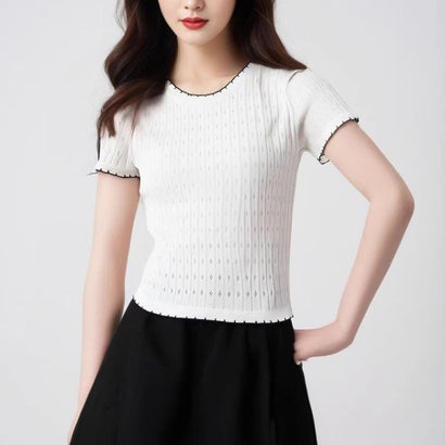 夏服Tシャツ レディース トップス クールネック 半袖Tシャツ 無地 シンプル カットソーカジュアル 春夏 韓国ファッション （ホワイト）｜詳細画像