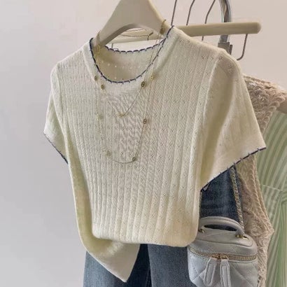 夏服Tシャツ レディース トップス クールネック 半袖Tシャツ 無地 シンプル カットソーカジュアル 春夏 韓国ファッション （ブラック）｜詳細画像
