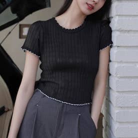 夏服Tシャツ レディース トップス クールネック 半袖Tシャツ 無地 シンプル カットソーカジュアル 春夏 韓国ファッション （ブラック）