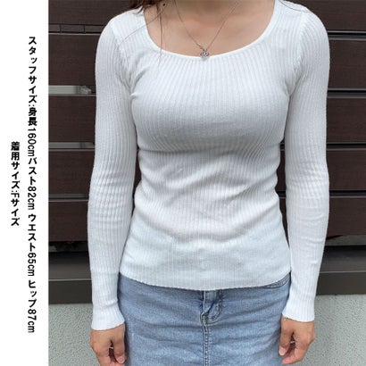 ニットセーター レディース 長袖 Uネック 無地 細身 チュニック ニットソー リブニット 薄手 韓国ファッション 新着商品 （ブラック）｜詳細画像