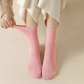 靴下 レディース ソックス ケーブルの編み女性用 足元 あったか おしゃれ かわいい （ピンク）