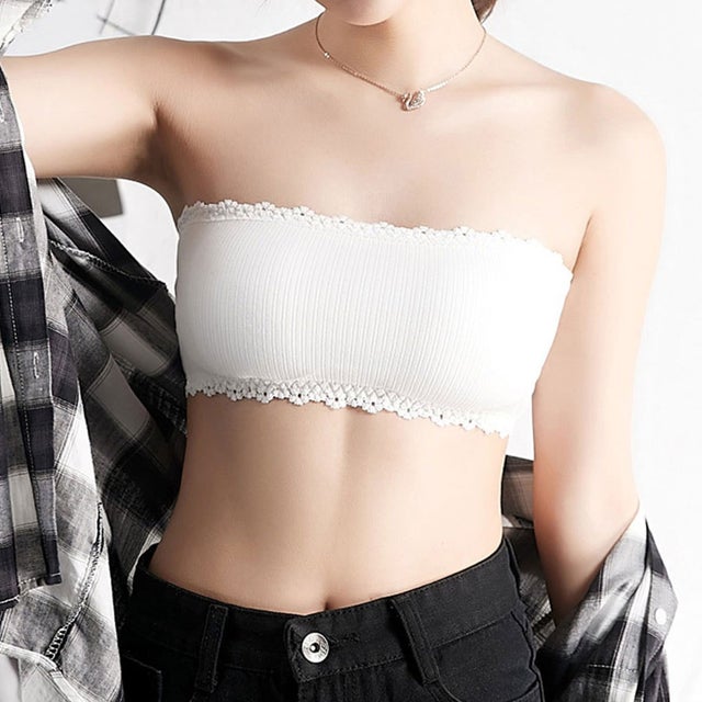 
                    韓国ファッション 夏服 ブラトップ カップ付きキャミソール チューブトップブラ  胸元 パット付 インナー ラカバー （ホワイト）