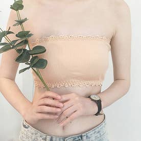 韓国ファッション 夏服 ブラトップ カップ付きキャミソール チューブトップブラ  胸元 パット付 インナー ラカバー （ベージュ）