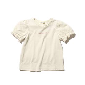 【100-140cm】チュールレイヤードパフ袖Tシャツ (ライトグレー)
