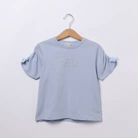 ギャザー袖ラメプリントTシャツ （ブルー(091)）