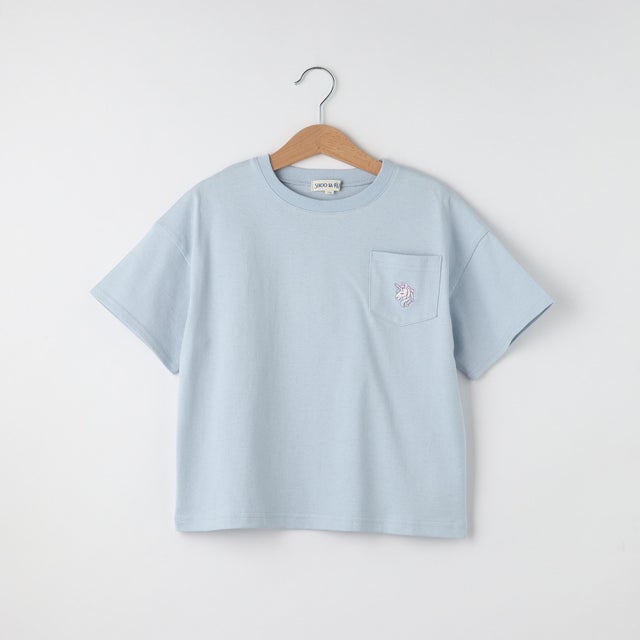 
                    【110-140cm】ポケット刺繍Tシャツ （サックスブルー(090)）