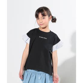【110-140cm】袖ストライプ使いデザインTシャツ （ブラック(019)）