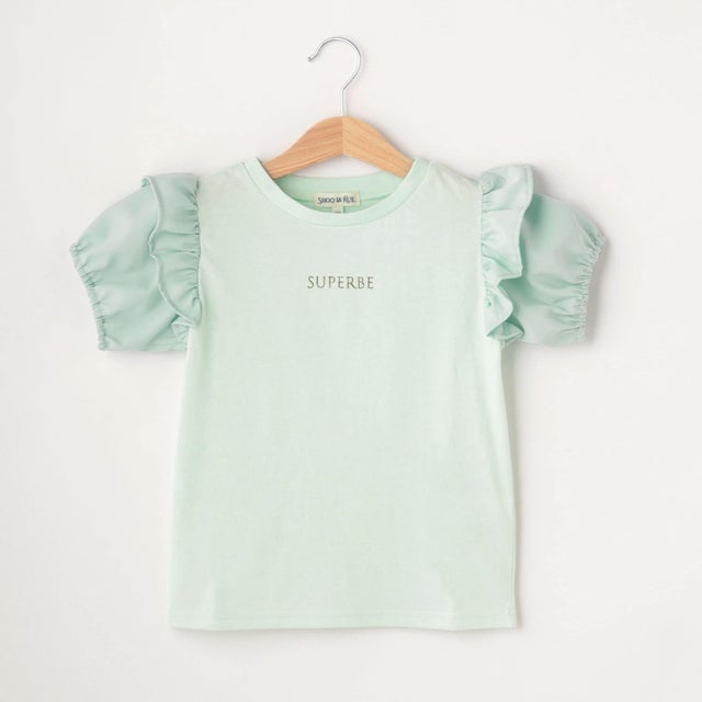
                    異素材使いフリルパフ袖Tシャツ （ライトグリーン(020)）