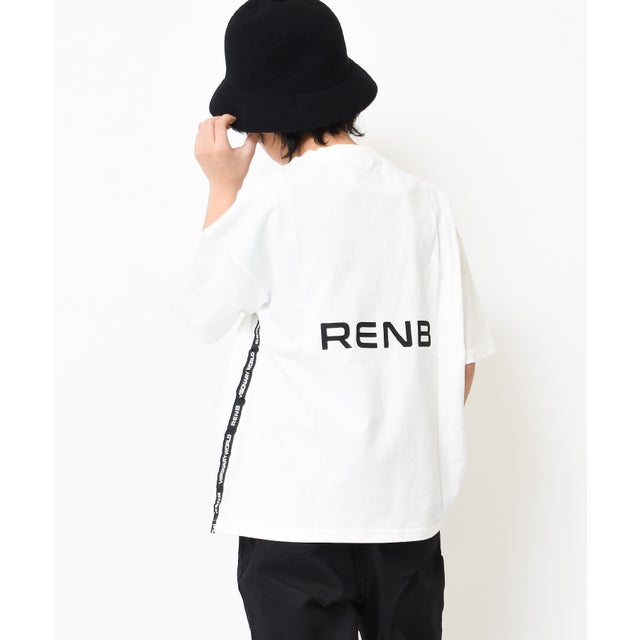 サイドテープ付きバックプリントビックTシャツ （オフホワイト）
