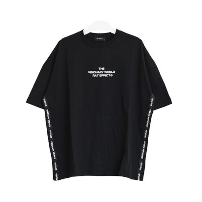 サイドテープ付きバックプリントビックTシャツ （ブラック）｜詳細画像