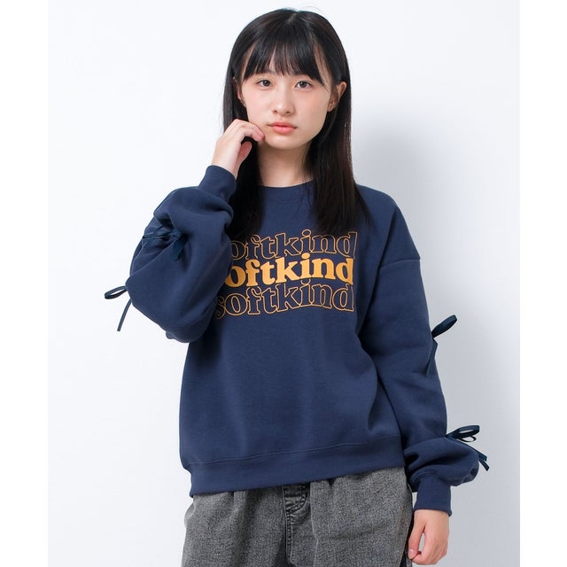 裏起毛袖リボントレーナー （ネイビー）