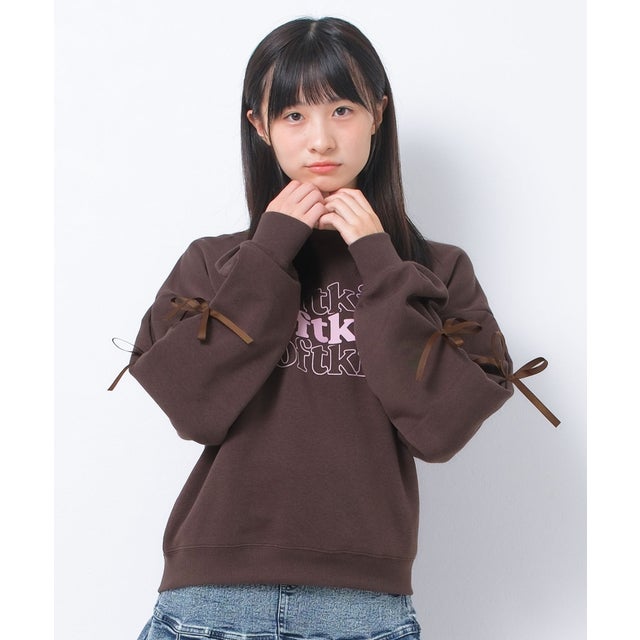 裏起毛袖リボントレーナー （ブラウン）