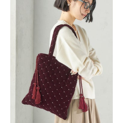 《予約》【SHIPS別注】MALUS: 刺繍 ポリエステル ベロア トート （ワイン）｜詳細画像
