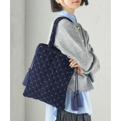 《予約》【SHIPS別注】MALUS: 刺繍 ポリエステル ベロア トート （ネイビー）｜詳細画像