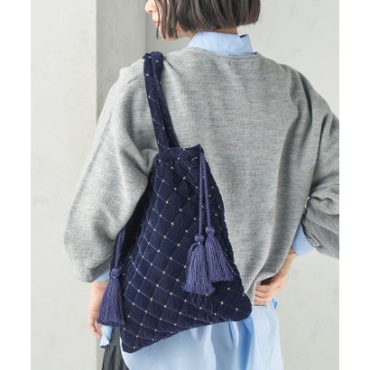 《予約》【SHIPS別注】MALUS: 刺繍 ポリエステル ベロア トート （ネイビー）｜詳細画像