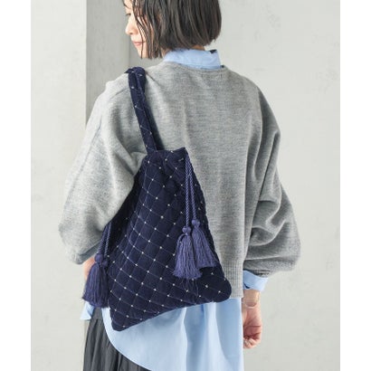《予約》【SHIPS別注】MALUS: 刺繍 ポリエステル ベロア トート （ネイビー）｜詳細画像