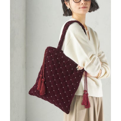 《予約》【SHIPS別注】MALUS: 刺繍 ポリエステル ベロア トート （ネイビー）｜詳細画像
