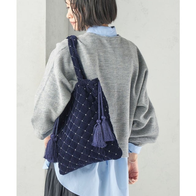 《予約》【SHIPS別注】MALUS: 刺繍 ポリエステル ベロア トート （ネイビー）