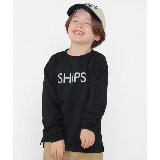 KIDS:100～130cm/刺繍 ロゴ ロングスリーブ Tシャツ （ブラック）