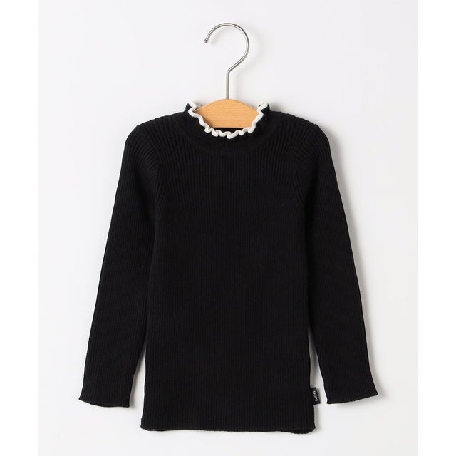 80～90cm / 〈手洗い可能〉フリル ネック リブニット  （ブラック）