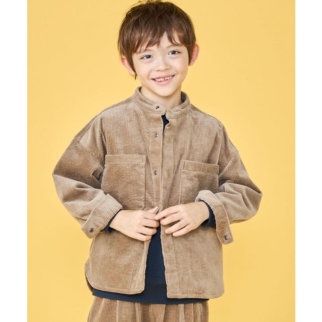 100～130cm / コーデュロイ スタンドカラー シャツ ジャケット （ブラウン系）
