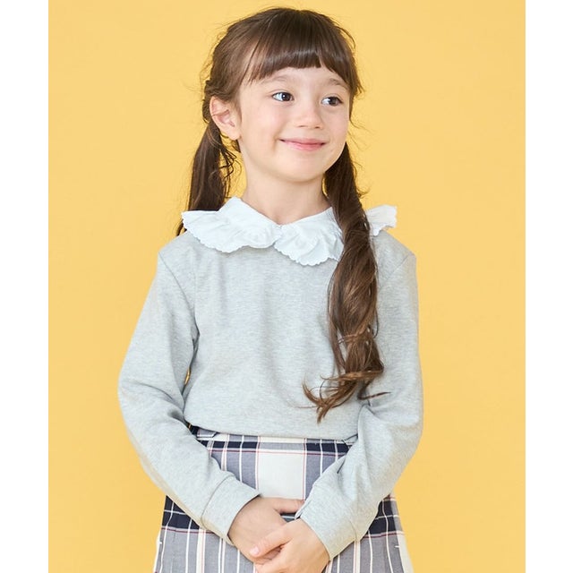 100～130cm / フリルカラー ロングスリーブ カットソー （ライトグレー）