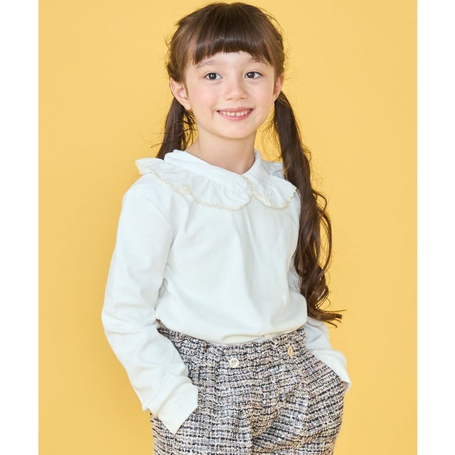 100～130cm / フリルカラー ロングスリーブ カットソー （オフホワイト）
