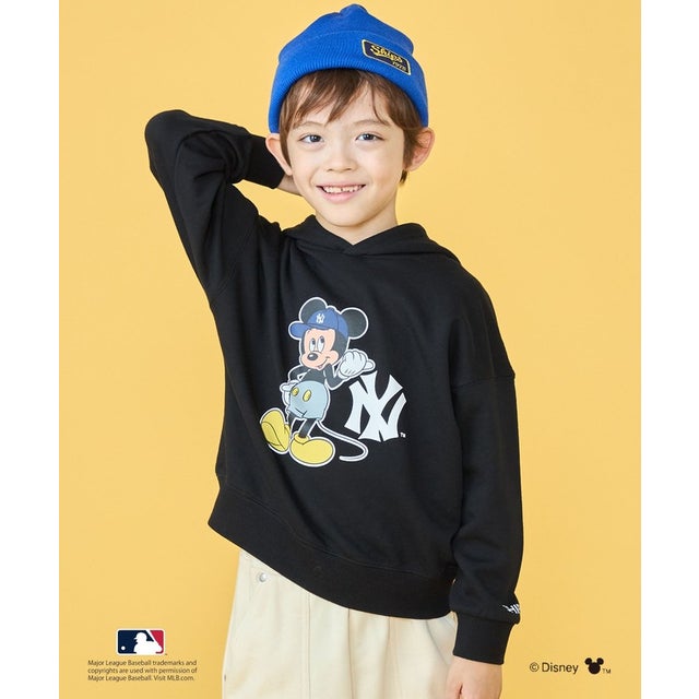 100～125cm / ミッキーマウス【MLB】プリント スウェット パーカ （ブラック）