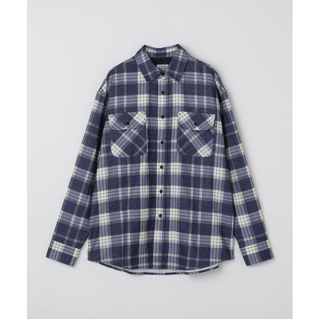 tone: PRINTED FLANNEL CHECK SHIRT （ネイビー）