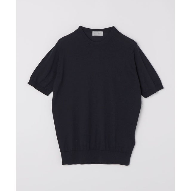 JOHN SMEDLEY: KEMPTON シーアイランド コットン ニット Tシャツ （ネイビー）