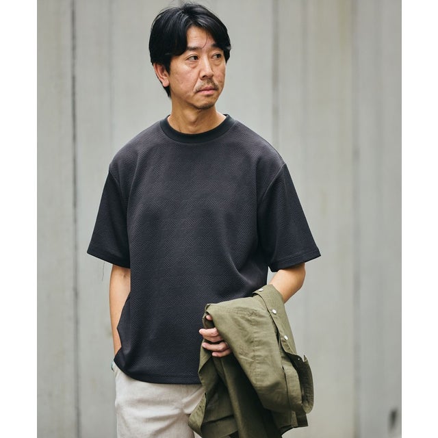 : ハウンドトゥース 膨れ ジャカード ショートスリーブ Tシャツ （ブラック）