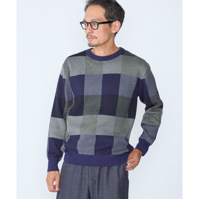 〈洗濯機可能〉チェック コットンカシミヤ クルーネック 26AW （イエロー）｜詳細画像