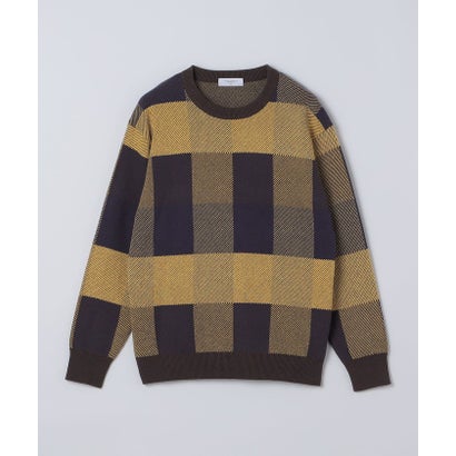 〈洗濯機可能〉チェック コットンカシミヤ クルーネック 26AW （イエロー）｜詳細画像