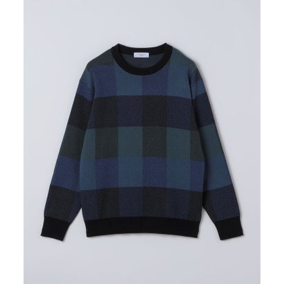 〈洗濯機可能〉チェック コットンカシミヤ クルーネック 26AW （オレンジ）｜詳細画像