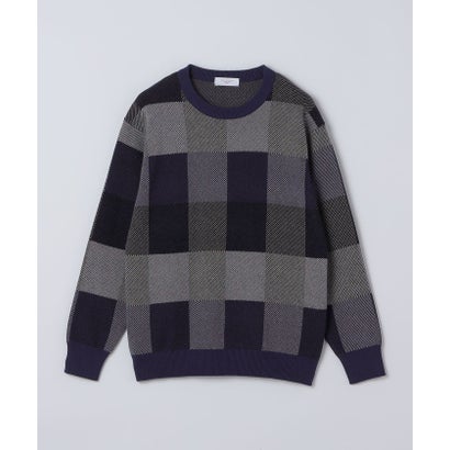 〈洗濯機可能〉チェック コットンカシミヤ クルーネック 26AW （オレンジ）｜詳細画像