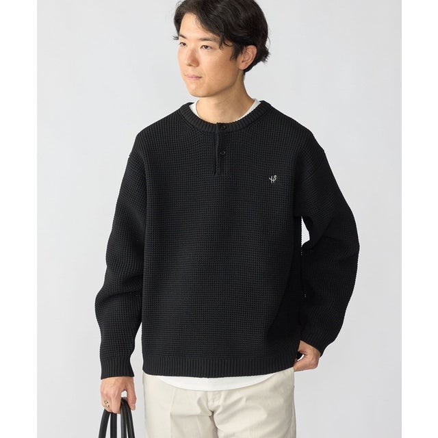 【WEB限定】レイヤード ヘンリーネック ロングスリーブ ニット （ネイビー）