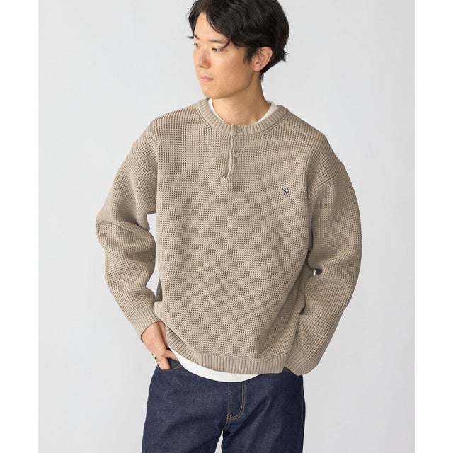 【WEB限定】レイヤード ヘンリーネック ロングスリーブ ニット （ベージュ）